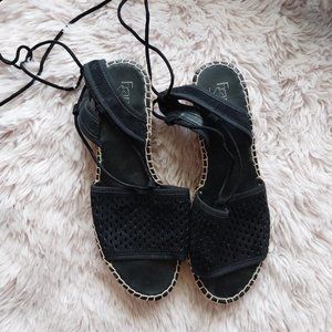Franco Sarto Black Leather Lace Up Sandals